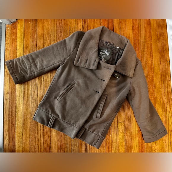 Aritzia Community Moto Jacket Tan Funnel Neck Pea Coat - Picture 4 of 6